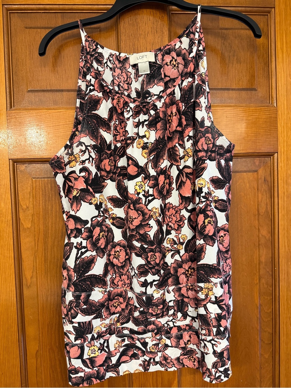 LOFT Floral Scoop-Neck Sleeveless Camisole in Pink and Black